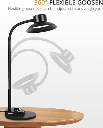 LED Desk Lamp for Office Home, Dimmable Reading Light with USB Charging Ports, Bedside Lamp with 5 Color Modes & Stepless Dimming, 360° Flexible Gooseneck Table Lamp(Adapter Included) - LeafyLoom