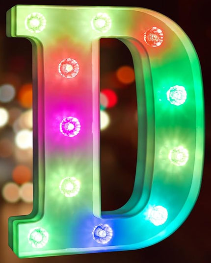 Glintee Light Up Letters Letter Lights - Colorful LED Letters Lights Alphabet for Romantic Valentines Day Night Lights Wedding Birthday Party Home Bar Decor- (Colorful D) - LeafyLoom