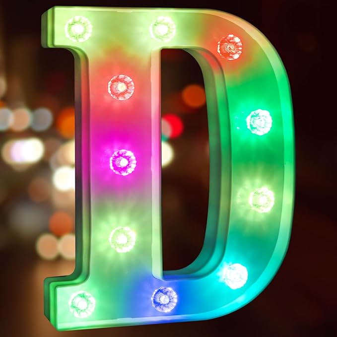 Glintee Light Up Letters Letter Lights - Colorful LED Letters Lights Alphabet for Romantic Valentines Day Night Lights Wedding Birthday Party Home Bar Decor- (Colorful D) - LeafyLoom