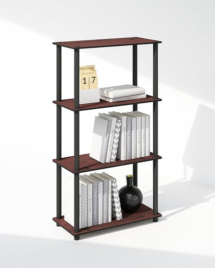 Furinno Turn-N-Tube 4-Tier Multipurpose Shelf Display Rack, Shelving Unit, Bookcase, Dark Cherry/Black - LeafyLoom