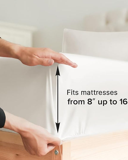 Queen Size 4 Piece Sheet Set - Comfy Breathable & Cooling Sheets - Hotel Luxury Bed Sheets for Women & Men - Deep Pockets, Easy-Fit, Extra Soft & Wrinkle Free - Antique White Oeko-Tex Bed Sheet Set - LeafyLoom