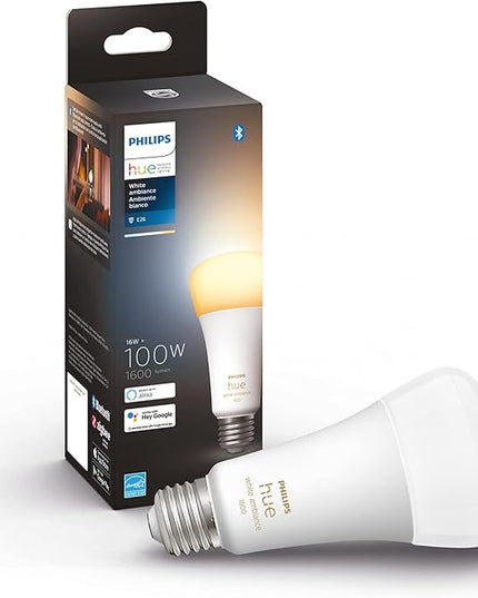 Philips Hue Smart 100W A21 LED Bulb - White Ambiance Warm-to-Cool White Light - 1 Pack - 1600LM & Smart 75W A19 LED Bulb - White and Color Ambiance Color-Changing Light - 1 Pack Philips+Hue