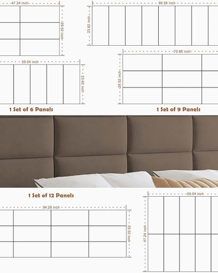 Wall Mounted Upholstered Headboard Full, 3D Peel and Stick Soundproof Wall Panels, Reusable and Removable Padded Headboard Leather Bed Headboard, 6 Panels Headboard 9.84" x 23.62", Coffee - LeafyLoom