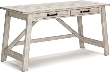 Signature Design by Ashley Carynhurst Farmhouse 60" Home Office Desk with Drawers, Distressed White - LeafyLoom