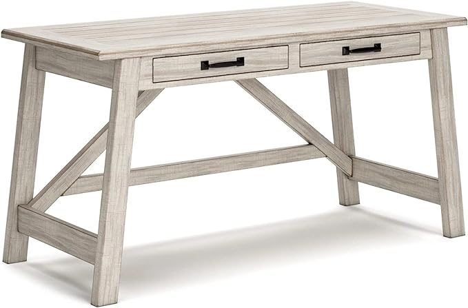 Signature Design by Ashley Carynhurst Farmhouse 60" Home Office Desk with Drawers, Distressed White - LeafyLoom