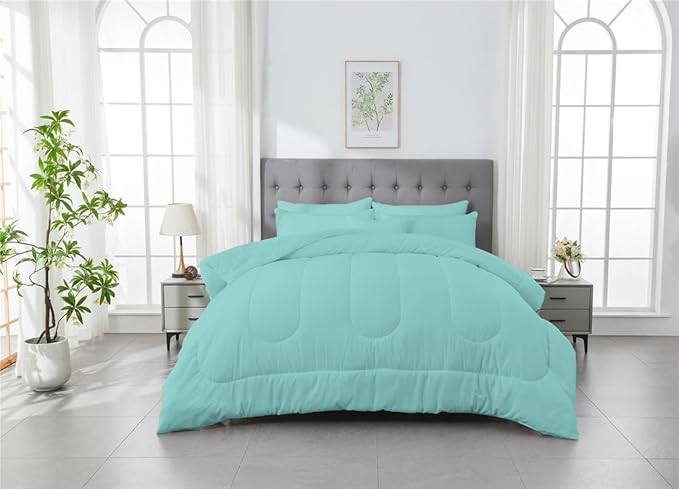 3 Piece Solid Color All Season Bedding Comforter Set Microfiber Soft Lightweight Bedding Set for Kids Teens Adults Room Decor with 1 Comforter and 2 Pillowcases King - LeafyLoom