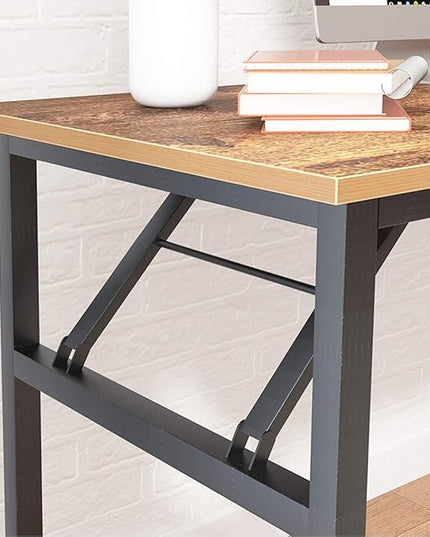 SDHYL 62 inches No Assembly Foldable Computer Desk for Home Office Workstation, Study and Writing, Rustic Brown - LeafyLoom