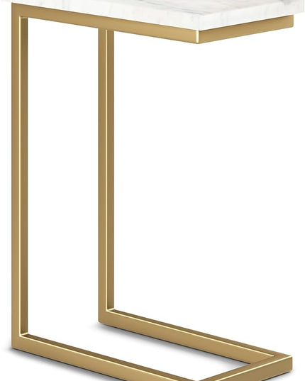 SIMPLIHOME Skyler Industrial 18 Inch Wide Metal C Side Table in Marble Top / Gold, Fully Assembled, For the Living Room and Bedroom - LeafyLoom