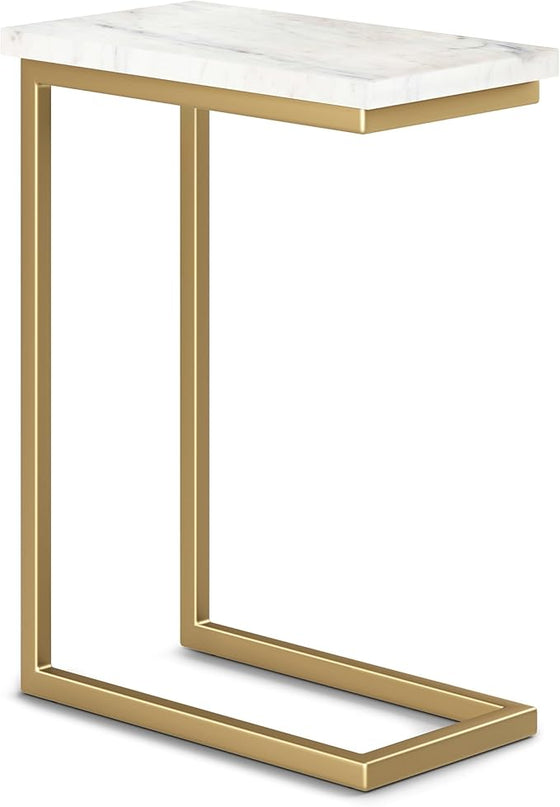SIMPLIHOME Skyler Industrial 18 Inch Wide Metal C Side Table in Marble Top / Gold, Fully Assembled, For the Living Room and Bedroom - LeafyLoom