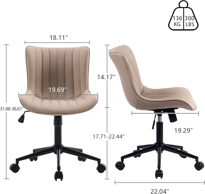 YOUNIKE Office Chair Swivel Desk Chair Upholstered Faux Leather Height Adjustable with Wheels Computer Task Chair Modern Rolling Armless Ergonomic High Back, Khaki, Loads 300 lbs - LeafyLoom