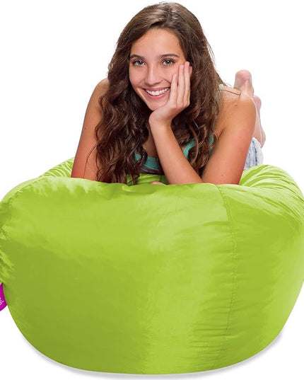 Posh Creations Structured Comfy Seat for Playrooms and Bedrooms, Large Bean Bag Chair, 100in Round Classic Bean Bag, Lime - LeafyLoom