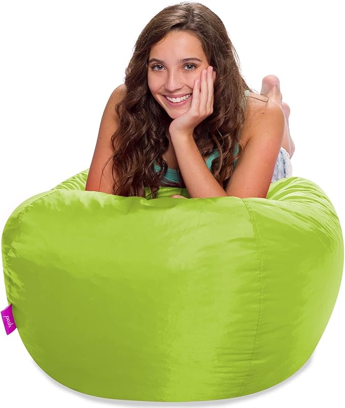 Posh Creations Structured Comfy Seat for Playrooms and Bedrooms, Large Bean Bag Chair, 100in Round Classic Bean Bag, Lime - LeafyLoom