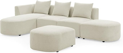 113" L-Shape Sectional Side Chaise and Ottoman, Modular Sofa, DIY Combination, Loop Yarn Fabric for Living Room, Apartment, 113inch, Beige Left - LeafyLoom
