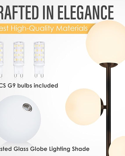 3 Globe Vintage Floor Lamp - 3 Color Options Moderm Floor Lamps for Living Room, Mid Century Standing lamp Home Decor for Bedrooms Office(Matte Black, LED Bulbs Included) - LeafyLoom