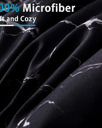 Litanika Black Marble Comforter Full(79X90Inch), 3 Pieces (1 Marble Comforter+2 Pillowcases) Soft Lightweight Microfiber Comforter Bedding Set for Men and Women - LeafyLoom