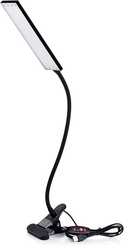 LED Desk Lamp Dimmable Eye-Care Reading Light Office Light Adjustable 3 Color Modes,14 Brightness Levels, Gooseneck Flexible Clip-on Light for Studying, 5W-Black - LeafyLoom