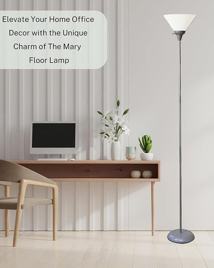 Stand Up Floor Lamp in Silver - Stylish and Functional Torchiere with Opal White Cone Shade, 70-Inch Tall Lamp Ideal for Living Rooms and Bedrooms - Contemporary Floor Lamps for Living Room - LeafyLoom