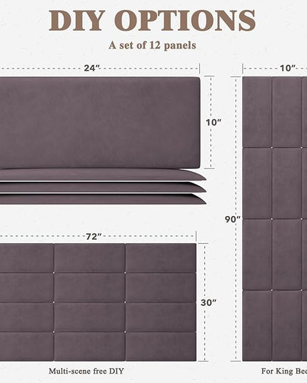 King Headboard, Wall Mounted Peel and Stick Headboard, Upholstered Leather Bed Headboard for King Size Bed, Floating Dorm Bedroom Tall Headboard Soundproof Wall Panels (12 Panels, 10"x24") - LeafyLoom