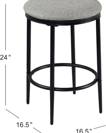 HomePop Upholstered Metal Barstool, Fabric Side Chairs for Dining Room, Kitchen and Living Room - Sustainable Gray Woven - LeafyLoom