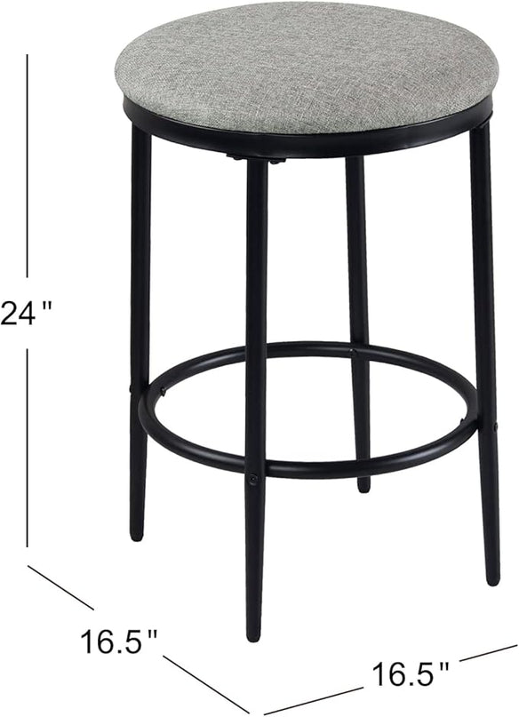HomePop Upholstered Metal Barstool, Fabric Side Chairs for Dining Room, Kitchen and Living Room - Sustainable Gray Woven - LeafyLoom