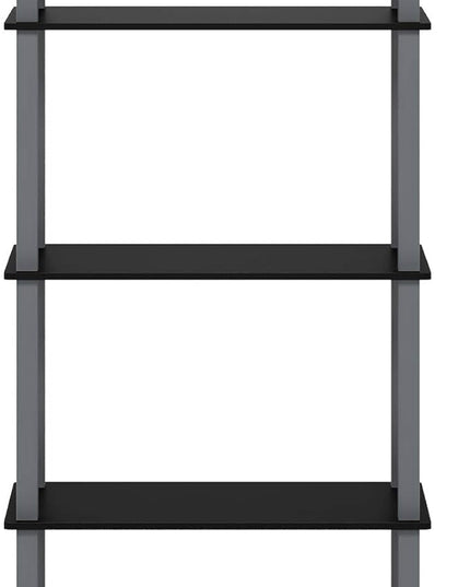 Furinno Turn-N-Tube 5-Tier Multipurpose Shelf / Display Rack / Storage Shelf / Bookshelf, Square Tubes, Black/Grey - LeafyLoom