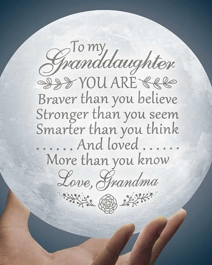 Mothers Day Gifts For Granddaughter, Engraved Moon Lamp Night Light, Birthday Gifts Ideas, Valentines Day Gifts For Her, Granddaughter Gifts From Grandma, Birthday Decorations Indoor, Teen Girl Gifts - LeafyLoom