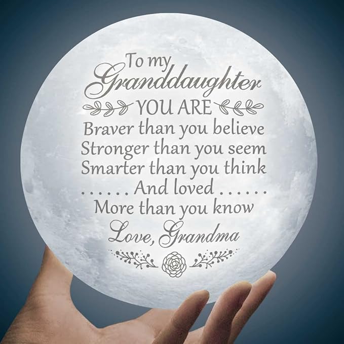 Mothers Day Gifts For Granddaughter, Engraved Moon Lamp Night Light, Birthday Gifts Ideas, Valentines Day Gifts For Her, Granddaughter Gifts From Grandma, Birthday Decorations Indoor, Teen Girl Gifts - LeafyLoom