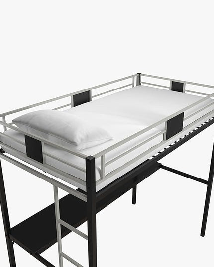 DHP Screen Loft Metal Bunk Bed with Desk and Ladder, Space-Saving Design, Silver Twin - LeafyLoom