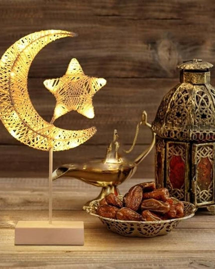 Upgraded Table Lamp for Ramadan Decorations, Battery Operated Warm White Bright LED Star Moon Shape Desk Lamp,Christmas Wedding Party Ramadan Eid Decoration for Home Romantic Table Lamp - LeafyLoom