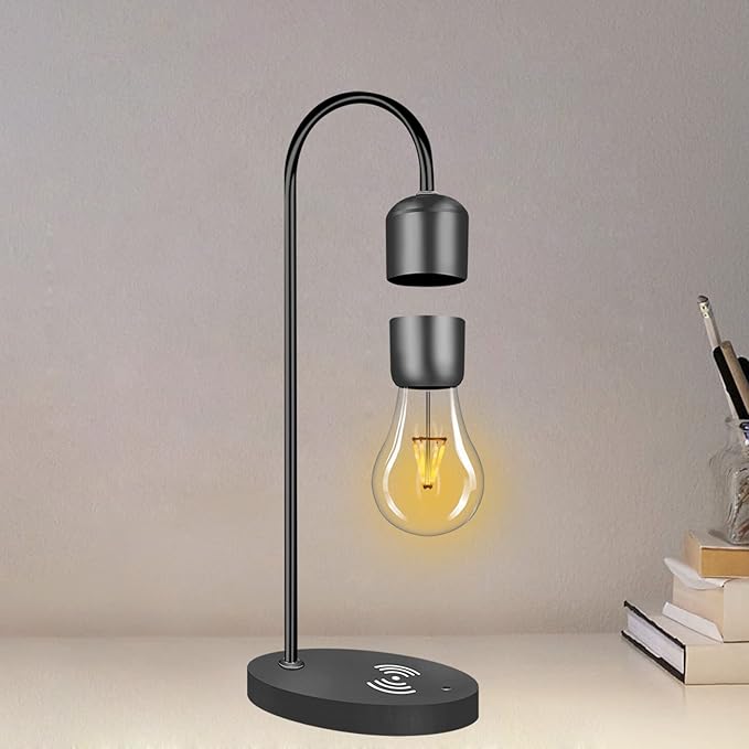 Magnetic Levitating Lamp with Wireless Phone Charger Floating Levitation Light Bulb Magnetic Table LED Night Light Bedroom Home Decoration Family Christmas Gift - LeafyLoom