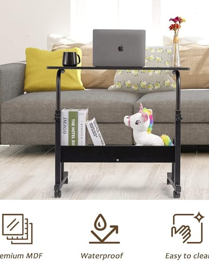 SIDUCAL Computer Cart, Portable Laptop Desk Laptop Cart, Portable Desk with Wheels, Rolling Desk Adjustable Height, Rolling Laptop Stand, Rolling TV Tray, Couch Desk Bed Desk for Laptop, 31.5'' Black - LeafyLoom