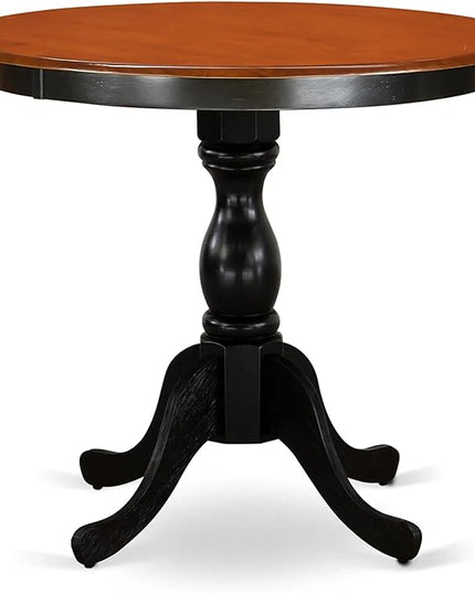 East West Furniture Eden 3 Piece Kitchen Set for Small Spaces Contains a Round Dining Room Table with Pedestal and 2 Solid Wood Seat Chairs, 30x30 Inch, ESAN3-BCH-W - LeafyLoom
