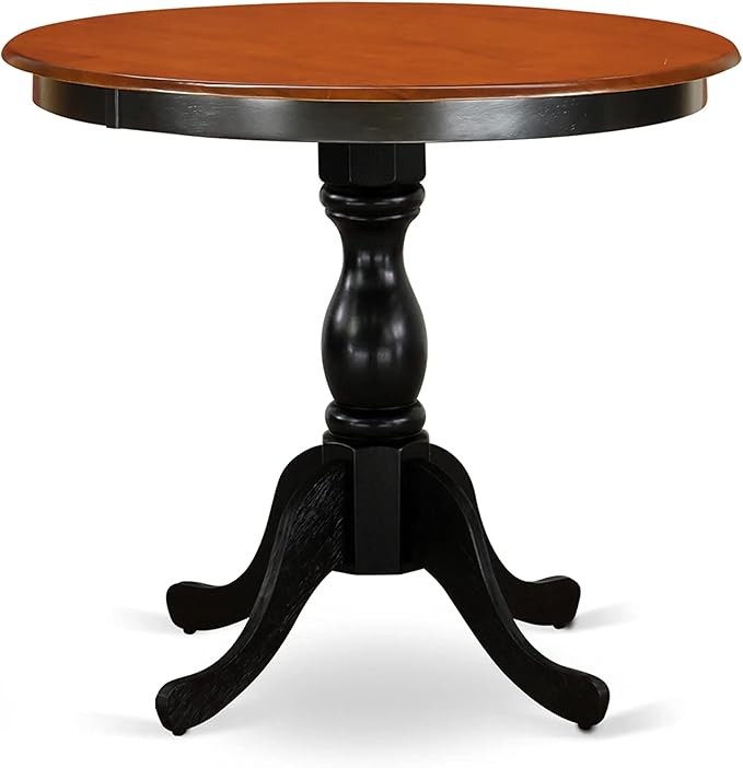 East West Furniture Eden 3 Piece Kitchen Set for Small Spaces Contains a Round Dining Room Table with Pedestal and 2 Solid Wood Seat Chairs, 30x30 Inch, ESAN3-BCH-W - LeafyLoom