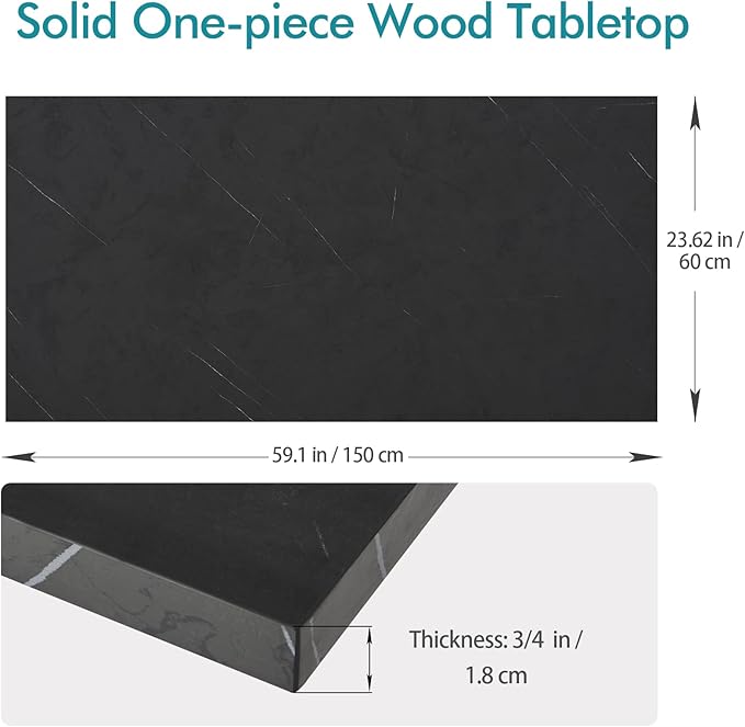 Kaboon Universal Tabletop 59.1"x23.62", Solid One-Piece Melamine Table Top, Double Desk L-Desk DIY, Home and Office Countertop, Cloud Atlas/Black Marble - LeafyLoom