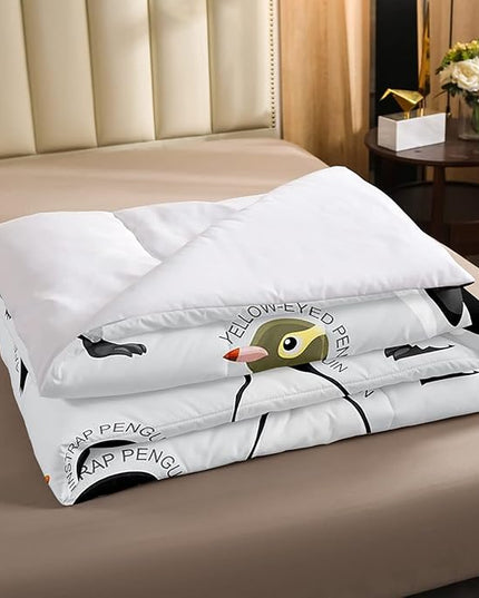 Erosebridal Penguin Comforter Set King Size,Black White Penguins Bedding Set Cute Animal Down Comforter for Kids Boys Girls Teens,Wildlife Grey Bedding Quilted Sets with 2 Pillow Cases Bedroom Decor - LeafyLoom