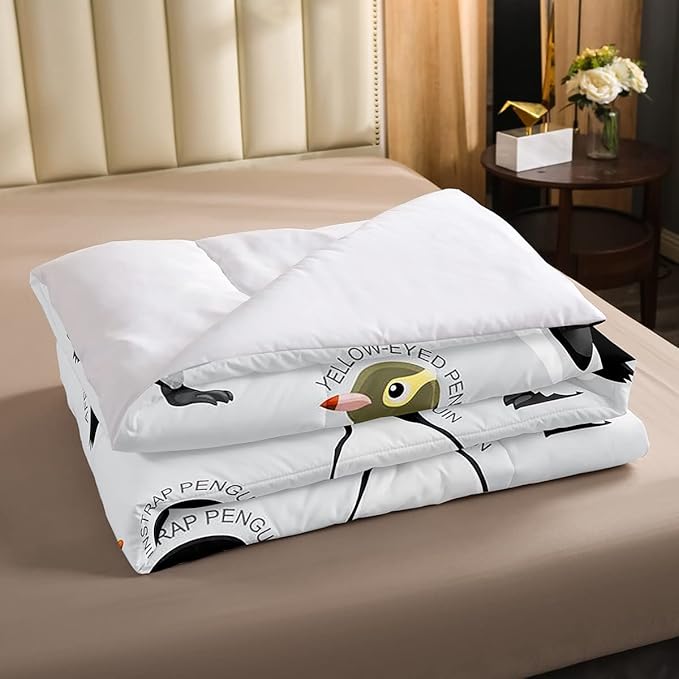 Erosebridal Penguin Comforter Set King Size,Black White Penguins Bedding Set Cute Animal Down Comforter for Kids Boys Girls Teens,Wildlife Grey Bedding Quilted Sets with 2 Pillow Cases Bedroom Decor - LeafyLoom