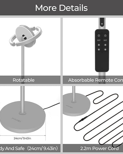 FIMEI Floor Lamp for Living Room, Saturn Ring Original Design, LED Bright Rotatable Modern Floor Lamp, Stepless Dimming and 3 Color Temperatures, Touch/Remote Control, for Bedroom Office, Gray - LeafyLoom