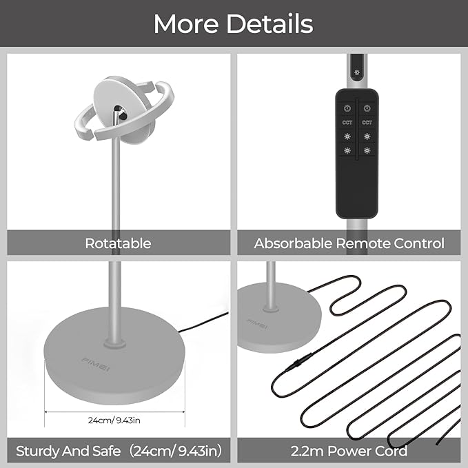 FIMEI Floor Lamp for Living Room, Saturn Ring Original Design, LED Bright Rotatable Modern Floor Lamp, Stepless Dimming and 3 Color Temperatures, Touch/Remote Control, for Bedroom Office, Gray - LeafyLoom