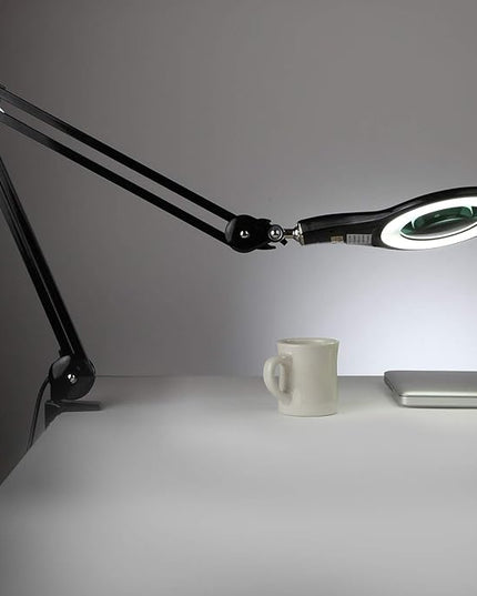 Brightech LightView PRO Magnifying Desk Lamp, 2.25x Light Magnifier, Adjustable Magnifying Glass with Light for Crafts, Reading, Close Work - Black - LeafyLoom