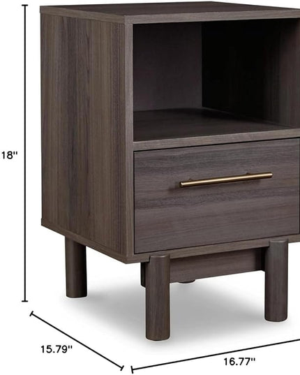 Signature Design by Ashley Brymont Mid-Century Modern 1 Drawer Nightstand, Dark Gray - LeafyLoom