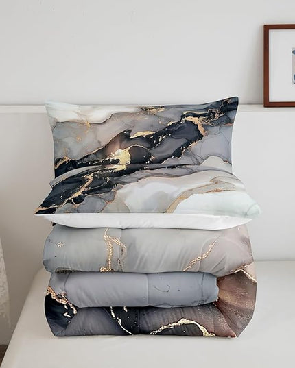 Erosebridal Black Marble Bedding Set Full,Black and Grey Marble Comforter Set Men Teens Boys Modern Gray Orange Abstract Art Tie Dye Down Comforter Kids Gothic White Gold Marble Duvet Insert Soft - LeafyLoom