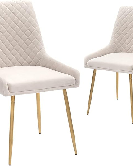 CangLong Mid-Century Velvet Upholstered Metal Legs for Kitchen, Dining, Living, Guest, Bed Room Side Chair, Set of 2, Beige - LeafyLoom