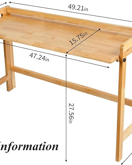 Computer Desk, Foldable Desk, Home Office Desks, Solid Wood Writing Desk, Mid Century Modern Desks, Oak Study Table, Folding Desks for Small Spaces, 47.2 W x 27.6 H x 13.6 D Inches, Natural - LeafyLoom