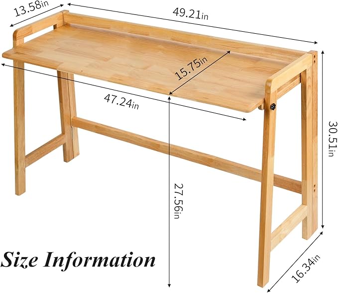 Computer Desk, Foldable Desk, Home Office Desks, Solid Wood Writing Desk, Mid Century Modern Desks, Oak Study Table, Folding Desks for Small Spaces, 47.2 W x 27.6 H x 13.6 D Inches, Natural - LeafyLoom