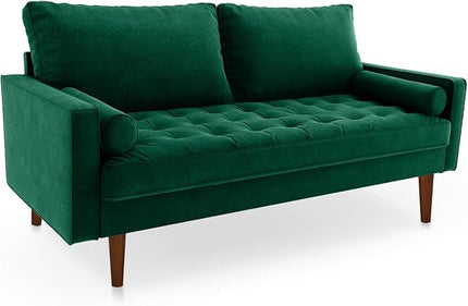 Velvet Furniture for Small Spaces, Mid-Century Modern Loveseats for Living Room, Love Seat Couch Sofas, 70 Inches, Green - LeafyLoom