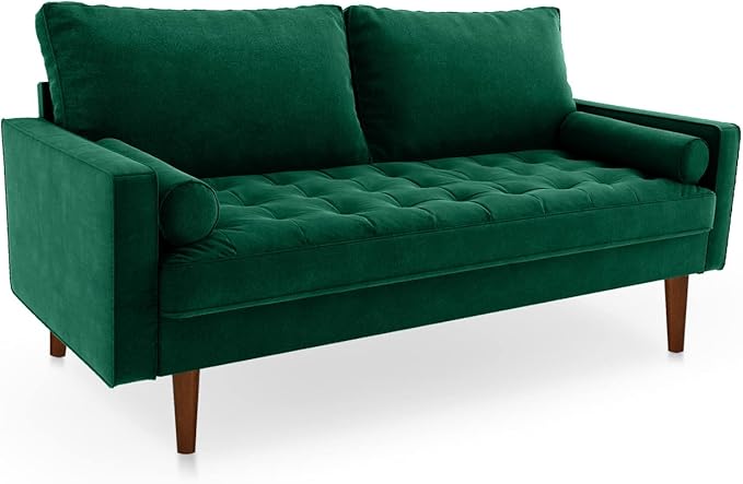 Velvet Furniture for Small Spaces, Mid-Century Modern Loveseats for Living Room, Love Seat Couch Sofas, 70 Inches, Green - LeafyLoom
