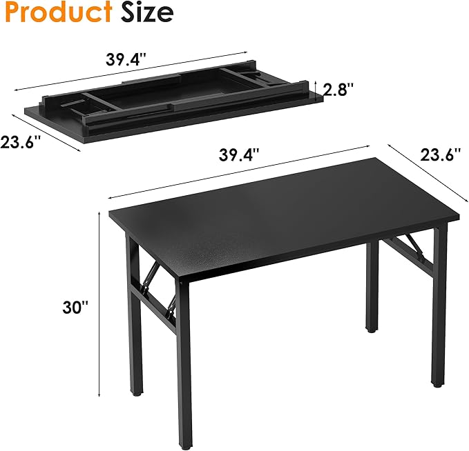 Need 39.4 inches Computer Desk for Small Space Small Folding Table Small Writing Desk Compact Desk Foldable Desk with BIFMA Certification, No Install Needed, Black - LeafyLoom