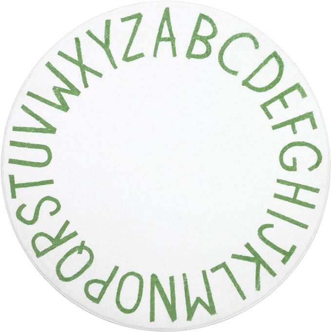 Topotdor Round Kids Play Rug Alphabet Nursery Area Rug Extra Large Soft Crawling Play Mat for Children Toddlers Bedroom (47 inch, Green/White) - LeafyLoom