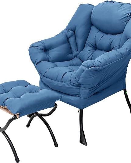 Welnow Lazy Chair with Ottoman, Modern Lounge Accent Chair with Armrests and a Side Pocket, Leisure Sofa Chair Set, Reading Chair with Footrest for Small Space, Corner Chair, Royal Blue - LeafyLoom