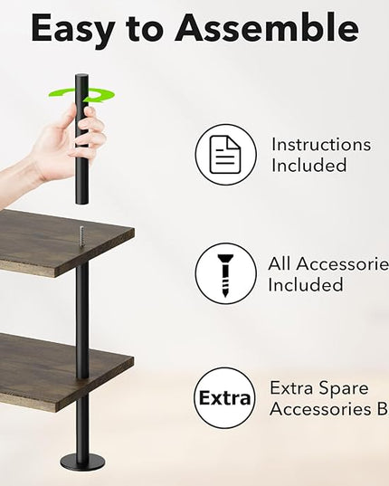 5 Tier Ladder Shelf Bookcase, Extra Sturdy Modern Bookshelf Wall Mounted, Tall Black Open Book Shelf, Standing Industrial Metal Frame with Wooden Shelves, 67“ (H) × 17(W) - LeafyLoom